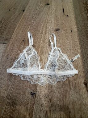 Free People Sheer Floral Lace Bralette in Ivory